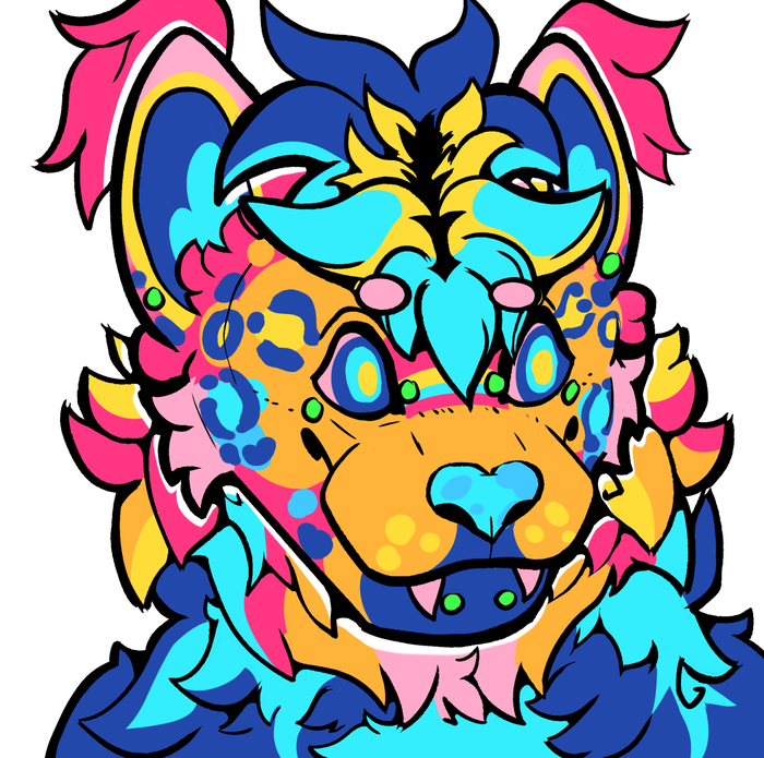 Brightly colored spotted feline portrait